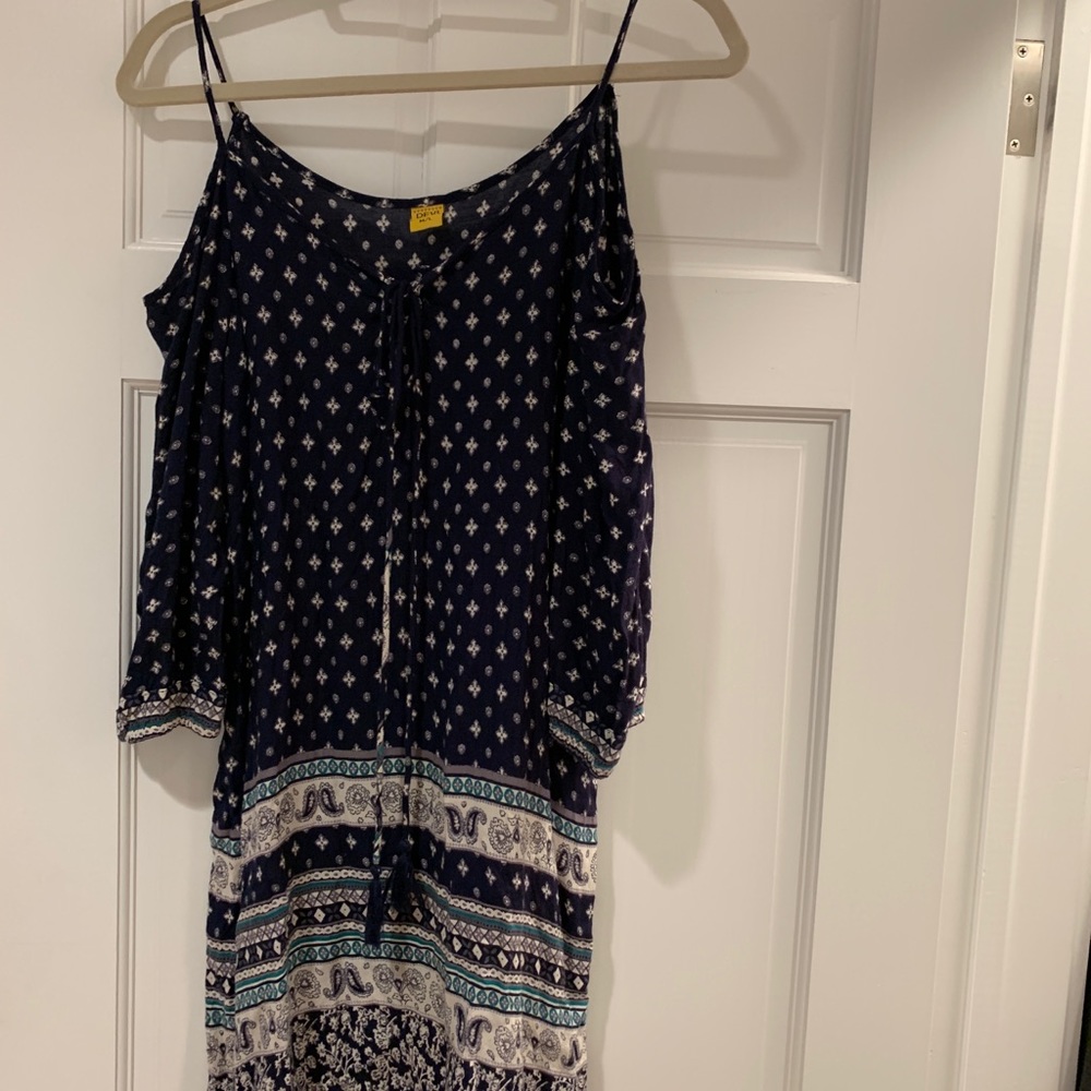 Super cute cold shoulder boho dress navy pattern